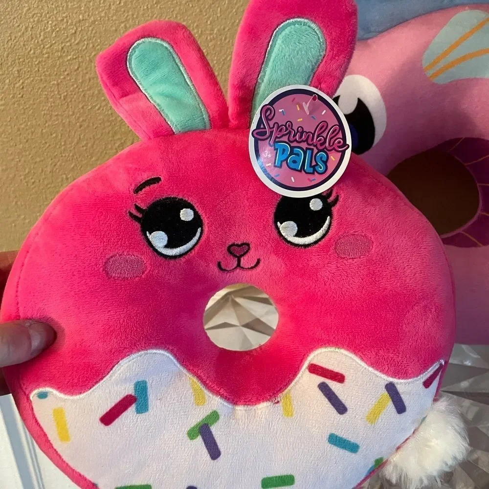Pink and Blue Plush Seahorse and Donut Toy Set